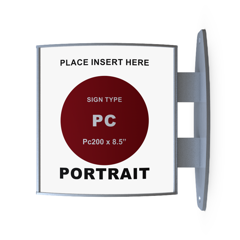 pc200 d/s sign frame and wall bracket / Portrait orientation
